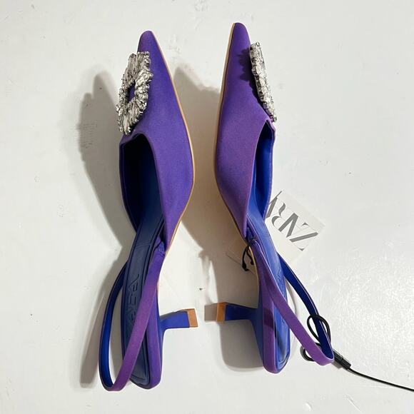 Zara Blue SHIMMERY MID-HEEL SLINGBACK SHOES Size 5 - Picture 12 of 13